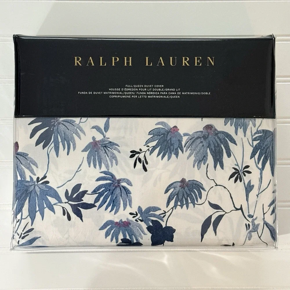 Ralph Lauren Adelaide Floral Queen Duvet Cover 100% Cotton‎ Sateen Blue NWT $355